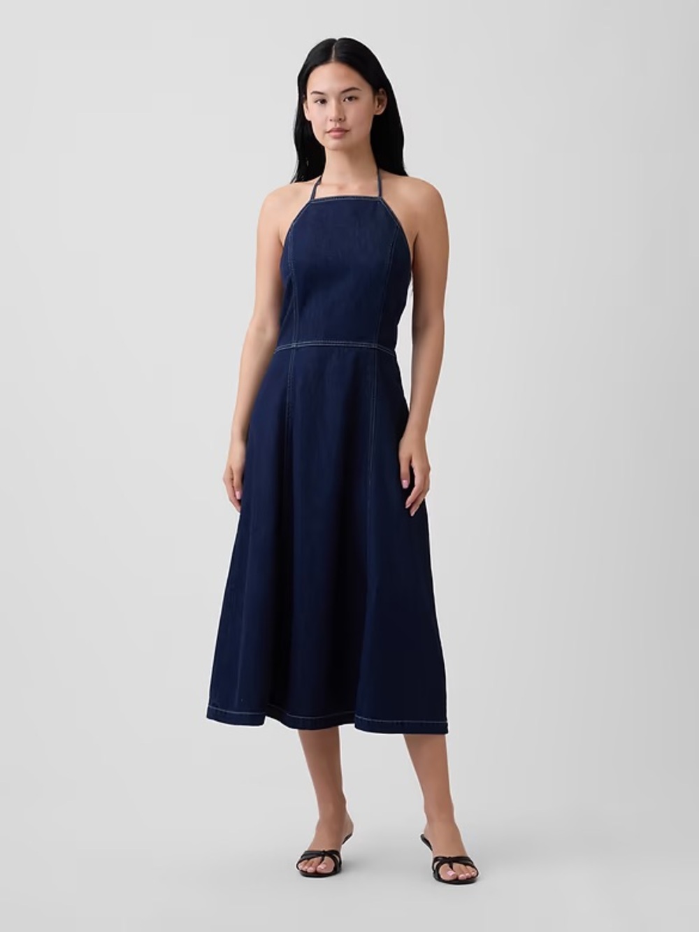 Gap Denim Halter Midi Dress Transition Fall Classic Timeless NWT M Americana